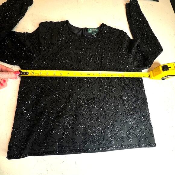 Elevated Luxurious Black Beaded Shimmering Top Sz Large - Picture 11 of 16